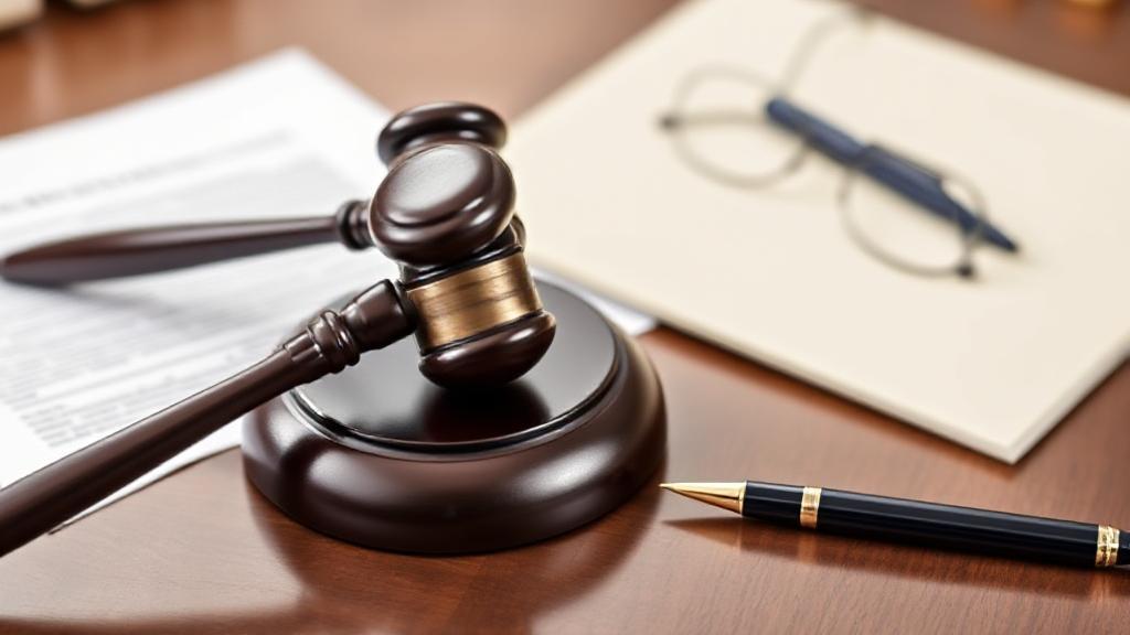 A professional-looking office setting with a gavel, legal documents, and a pen, symbolizing estate planning and legal expertise.
