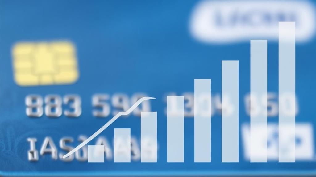 A credit card with a rising graph overlay, symbolizing the impact of credit limit increases on credit scores.