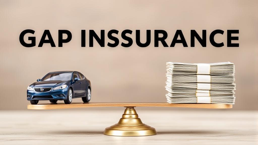 A balanced scale with a car on one side and a stack of money on the other, symbolizing the decision-making process for gap insurance.