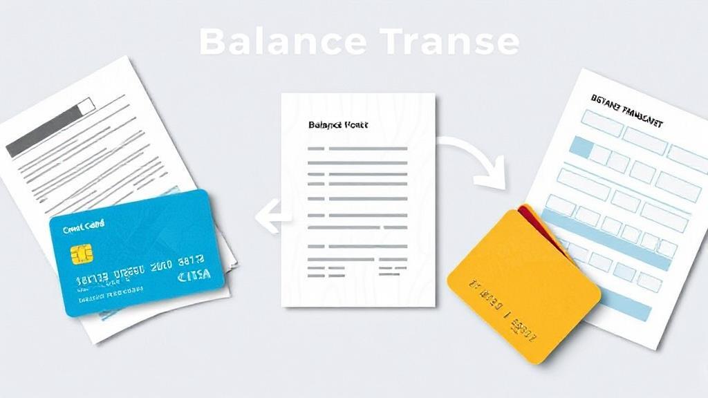 A visual representation of credit cards and financial documents illustrating the concept of balance transfers.