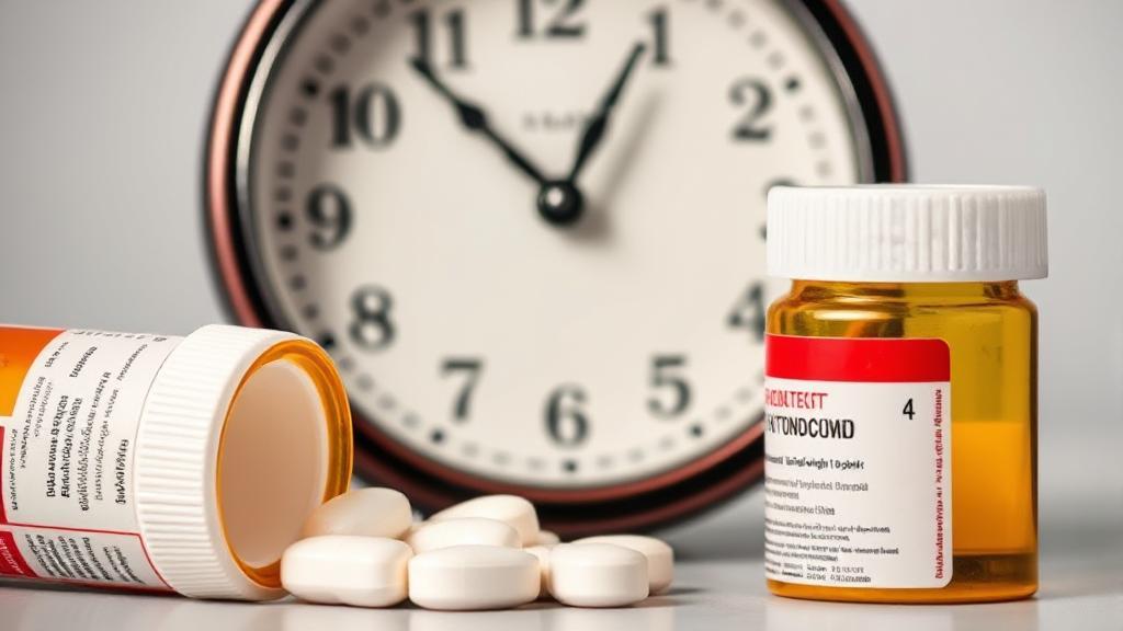 A close-up of a clock with Paxlovid pills and a prescription bottle in the foreground, symbolizing the importance of timing in medication.