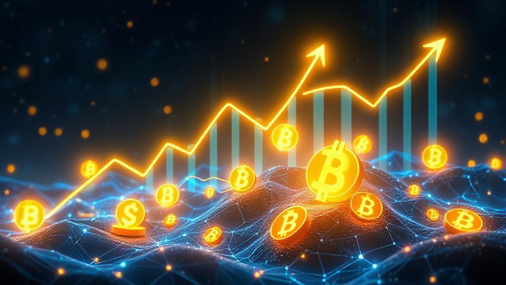 A futuristic digital landscape with glowing cryptocurrency symbols and upward-trending graphs, symbolizing the growth and potential of cryptocurrency markets.