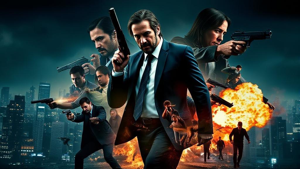 A dynamic collage of iconic John Wick action scenes set against a backdrop of a dimly lit cityscape, hinting at the franchise's potential continuation.
