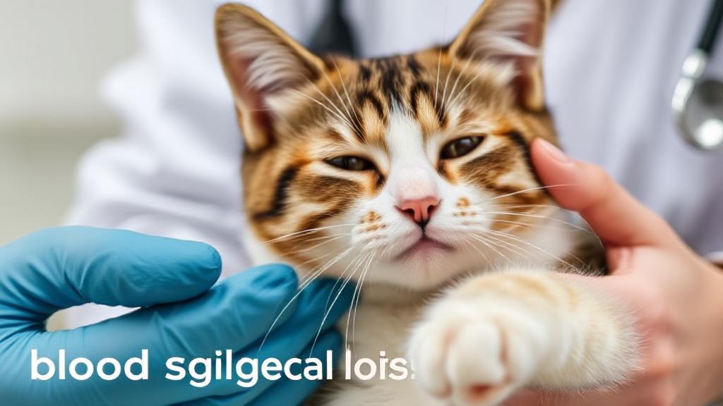 A close-up image of a relaxed cat with a veterinarian gently holding its paw, symbolizing care and monitoring of blood sugar levels.