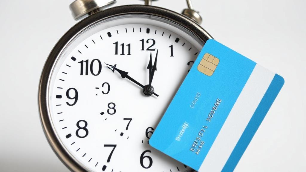 A clock intertwined with a credit card, symbolizing the journey and time involved in building credit.