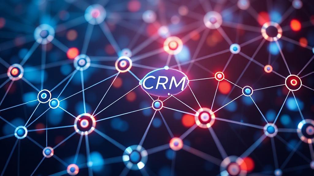 A dynamic illustration of interconnected digital nodes forming a network, symbolizing the integration and connectivity of CRM systems in managing customer relationships.