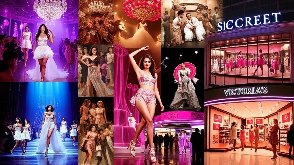 A captivating collage of iconic Victoria's Secret fashion show moments and vintage store imagery, highlighting the brand's evolution and allure.