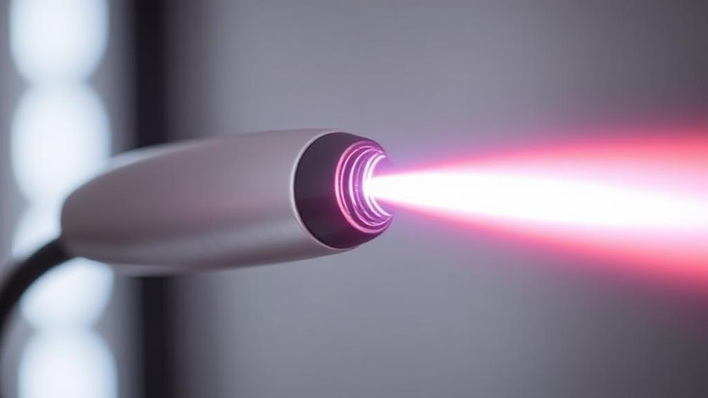 A sleek, modern laser device emits a focused beam of light, symbolizing the precision and technology behind laser hair removal.