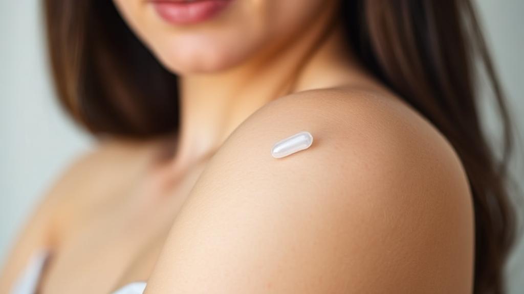 A close-up image of a woman's arm with a subtle outline of the Nexplanon implant beneath the skin, symbolizing long-term contraceptive effectiveness.