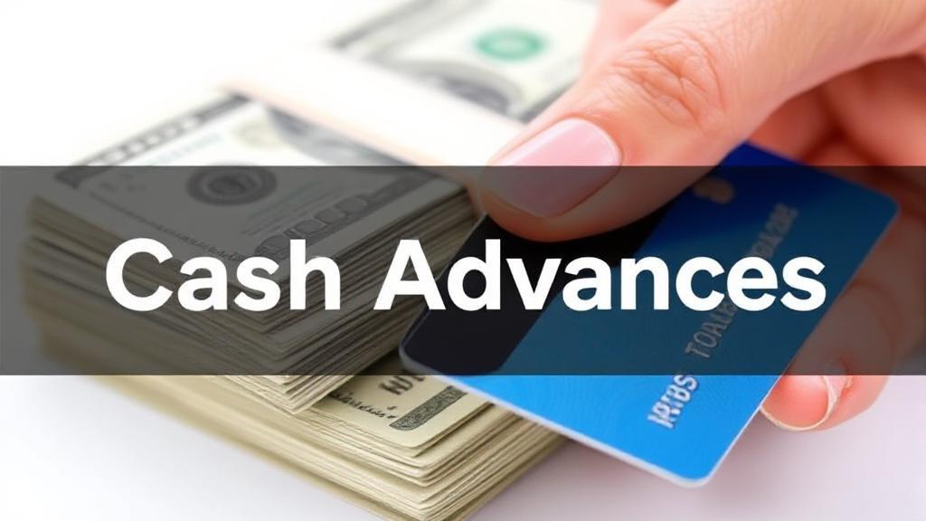 A close-up image of a hand holding a credit card next to a stack of cash, symbolizing the concept of cash advances.