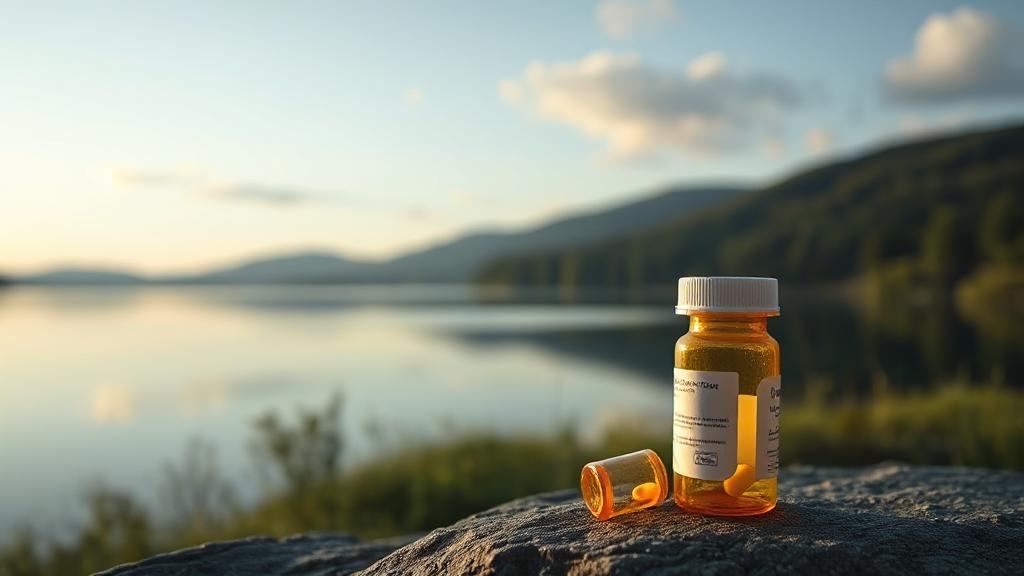 A calming image of a serene landscape with a prescription bottle subtly placed in the foreground, symbolizing the safe and legal acquisition of anxiety medication.