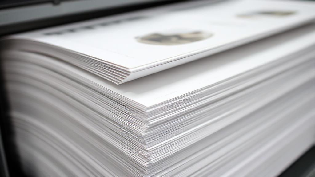 A neatly stacked array of printed pages, showcasing the organized sequence achieved through collating in the printing process.