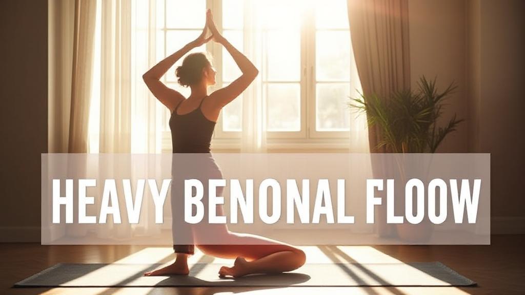 A serene image of a woman practicing yoga in a sunlit room, symbolizing balance and wellness in managing heavy menstrual flow.