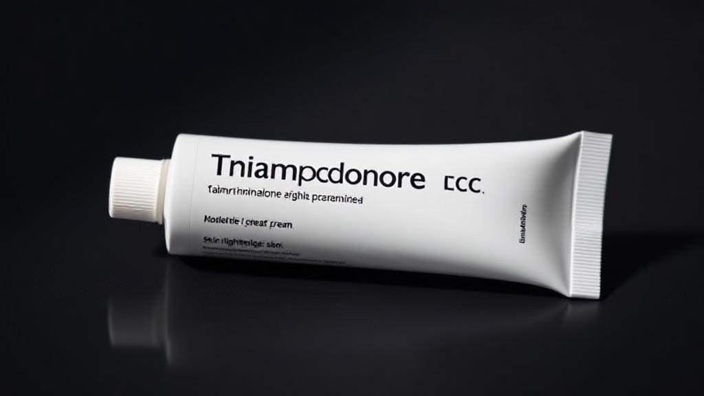A close-up image of a tube of Triamcinolone Acetonide cream with a subtle gradient background transitioning from dark to light, symbolizing the concept of skin lightening.
