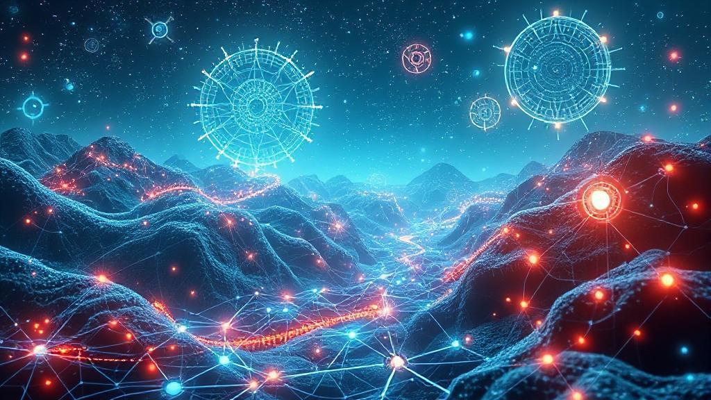 A futuristic digital landscape with interconnected neural networks and abstract AI elements, symbolizing the complexity and innovation of generative AI.