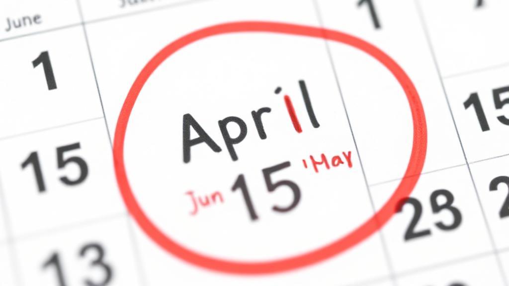 A calendar marked with April 15th circled in red, symbolizing the U.S. Tax Return Day deadline.