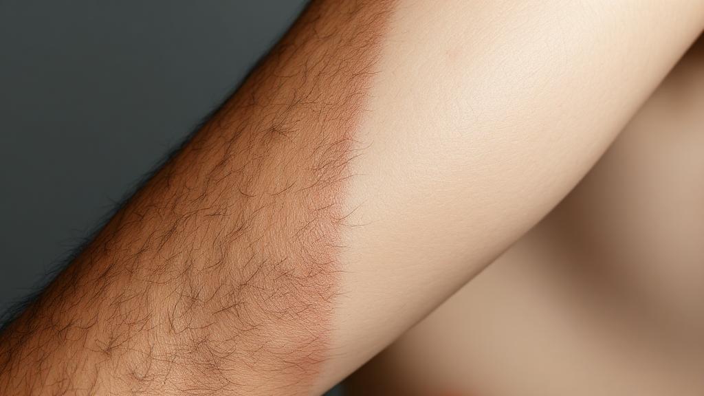 A close-up image of a person's arm, half shaved and half with natural hair, highlighting the contrast and texture.