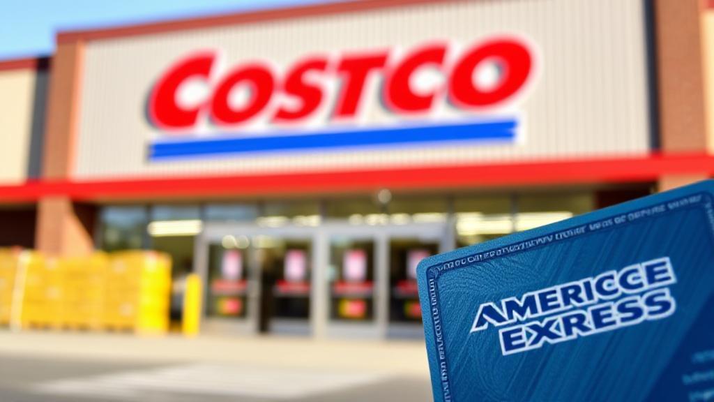 A header image showing a Costco storefront with a close-up of an American Express card in the foreground.