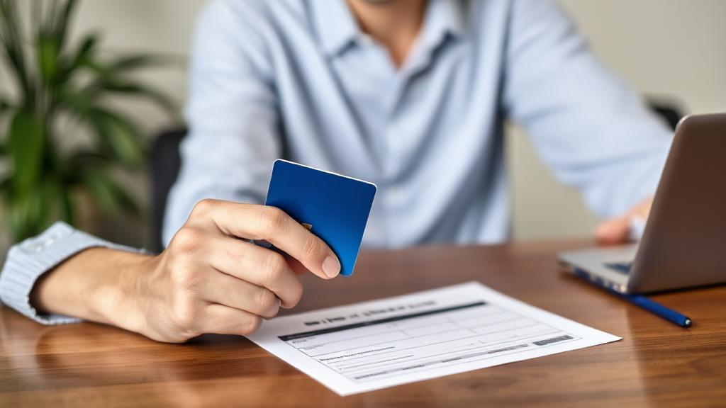 A thoughtful person weighing options with credit cards and a balance transfer form on a table.