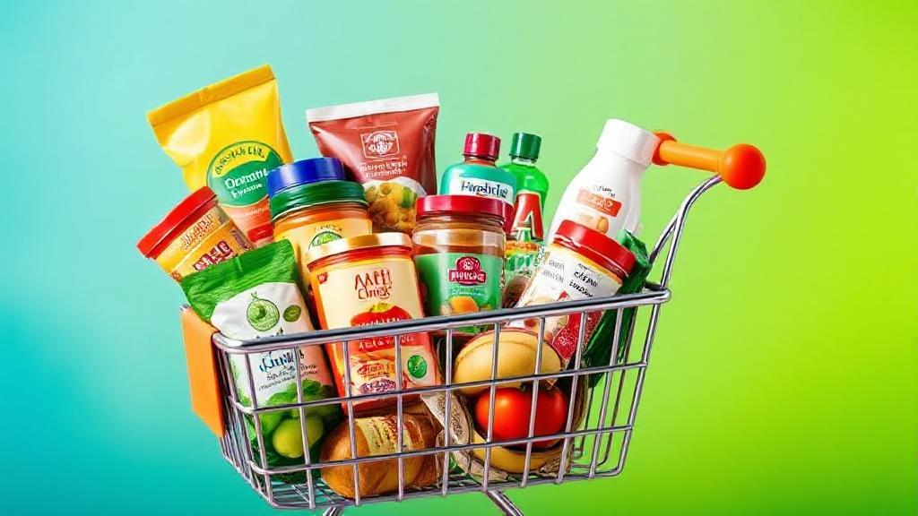 A vibrant, inviting image showcasing a variety of organic and healthy products neatly arranged in a shopping cart, symbolizing the diverse offerings of Thrive Market.