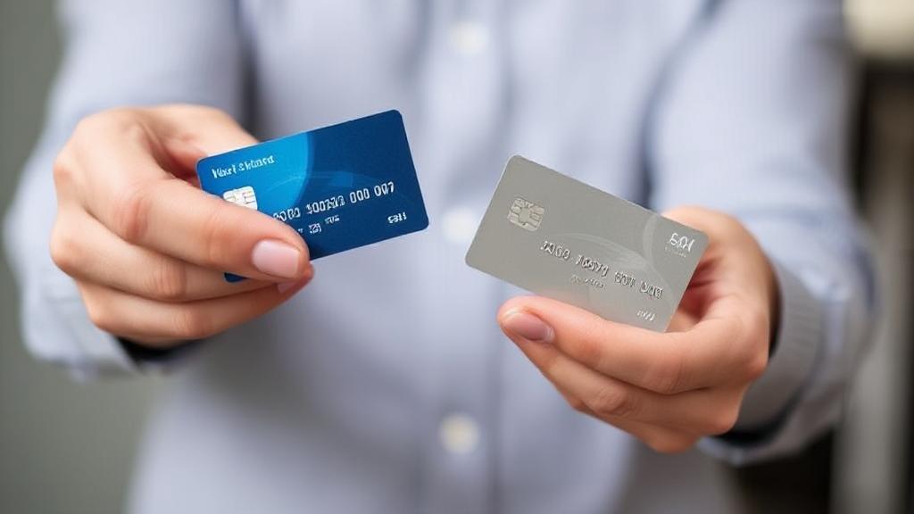A person holding two credit cards, one in each hand, symbolizing the transfer of balance from one card to another.