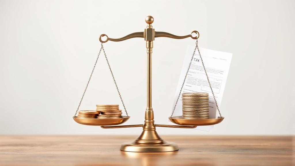 A balanced scale with coins on one side and a tax document on the other, symbolizing the concept of tax liability.