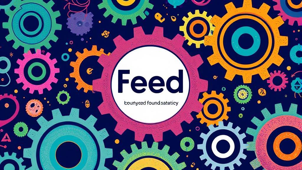 A vibrant illustration depicting interconnected gears and cogs symbolizing the foundational mechanisms and collaborative impact of the Feed Foundation.