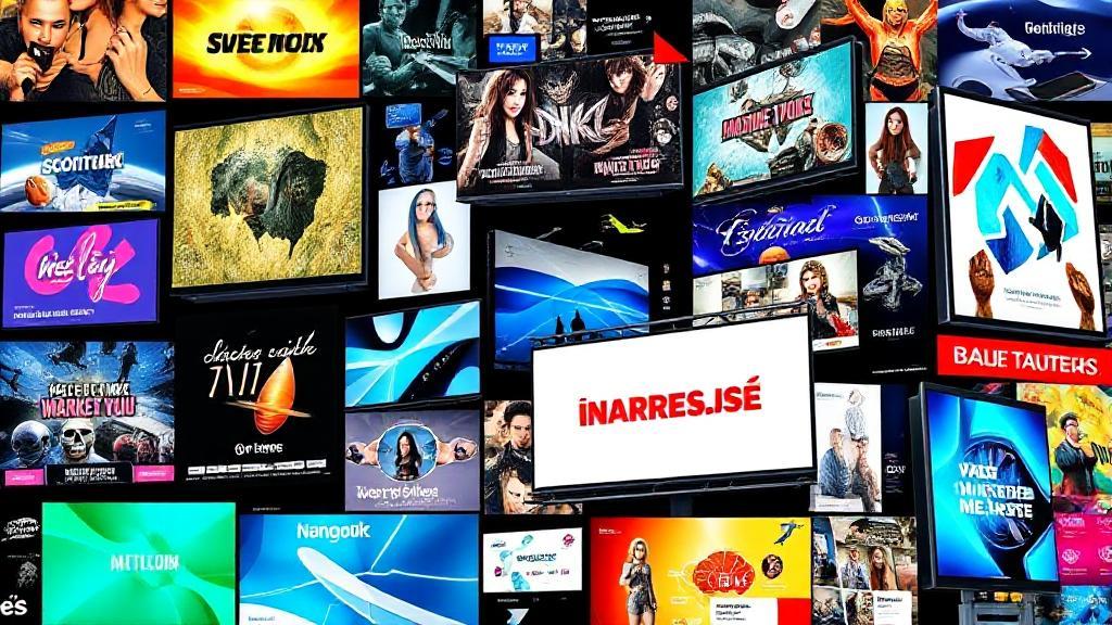 A vibrant collage of diverse advertising mediums, including digital screens, billboards, and print ads, showcasing dynamic and creative marketing strategies.