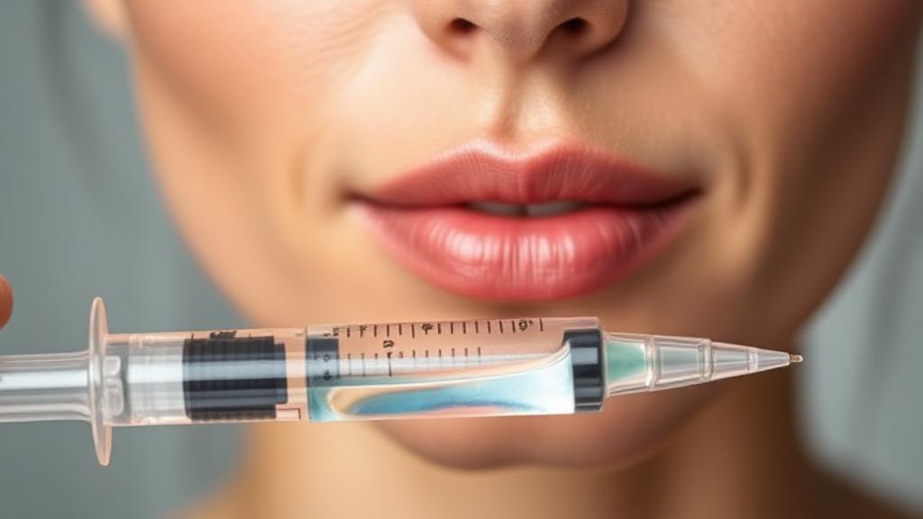 A close-up image of a syringe with a clear liquid, set against a backdrop of smooth, youthful skin.
