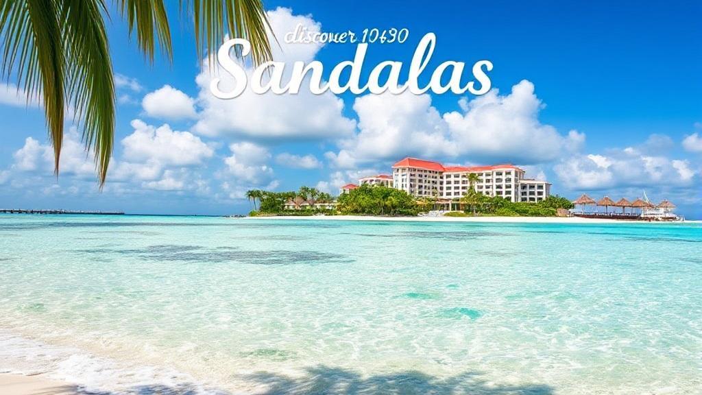 A vibrant beach scene with crystal-clear waters and a luxurious Sandals resort in the background, inviting readers to discover their ideal getaway.