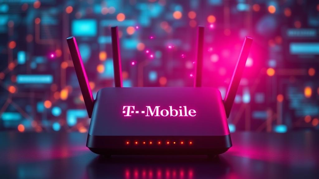 A sleek, modern T-Mobile gateway device emitting vibrant connectivity signals against a backdrop of digital networks.