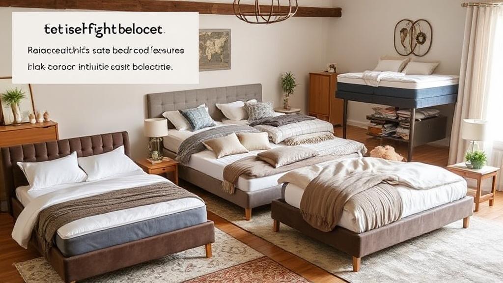 A cozy bedroom scene featuring a variety of stylish beds, showcasing different sizes, designs, and comfort levels to help readers find their perfect match.