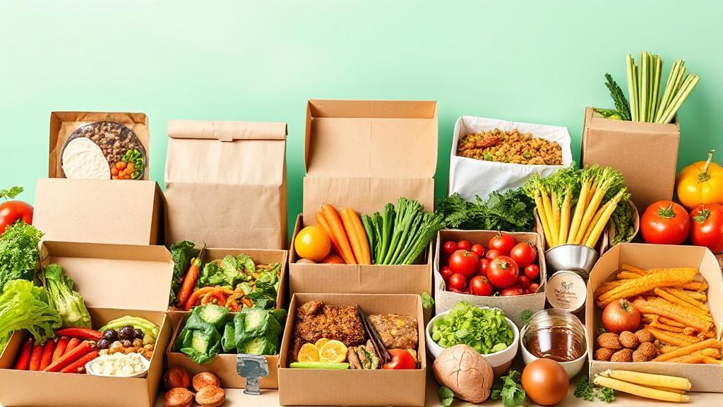 A vibrant collage of various meal delivery boxes and fresh ingredients, showcasing diversity and convenience in meal options.