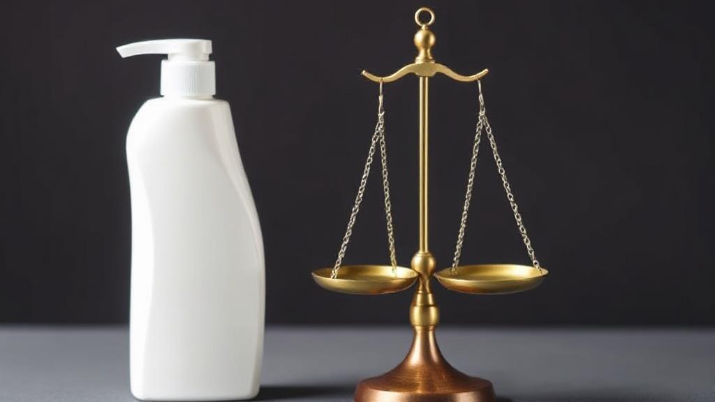A balanced scale juxtaposed with a hair relaxer bottle, symbolizing the legal battle and pursuit of justice in the hair relaxer lawsuit settlement.