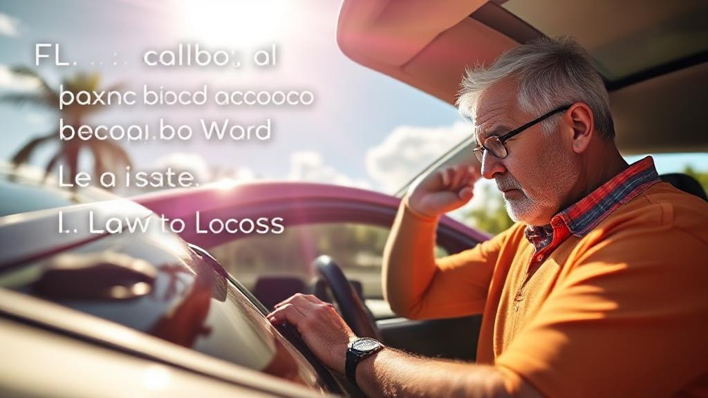 A vibrant image of a frustrated car owner examining a vehicle under the Florida sun, symbolizing the challenges addressed by the state's Lemon Law.