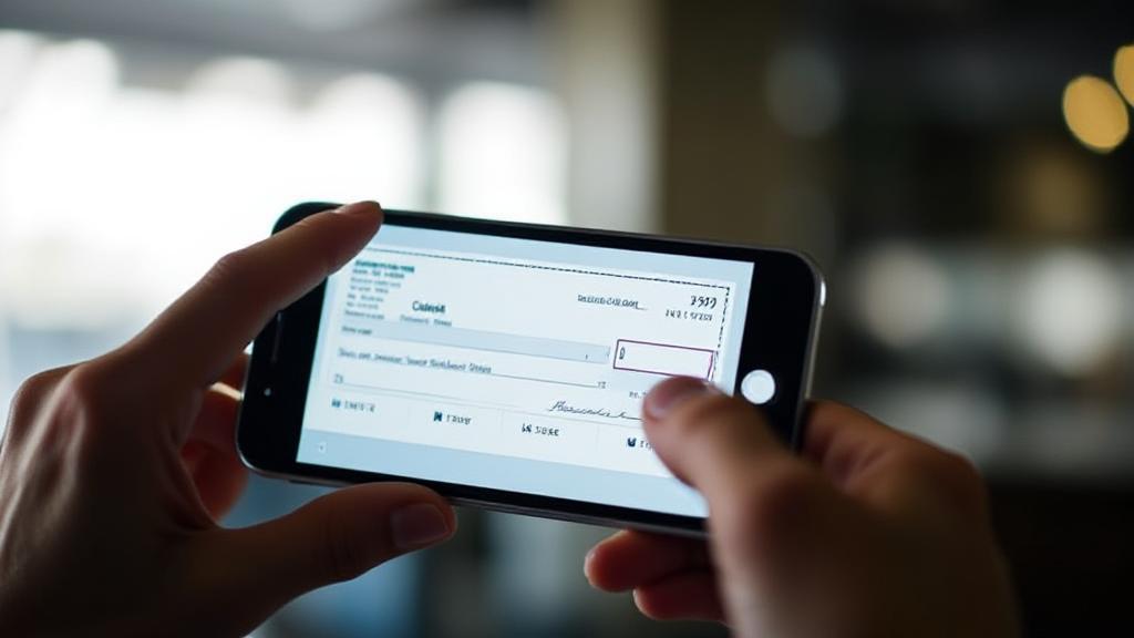 A smartphone capturing a check image, symbolizing the mobile deposit process.