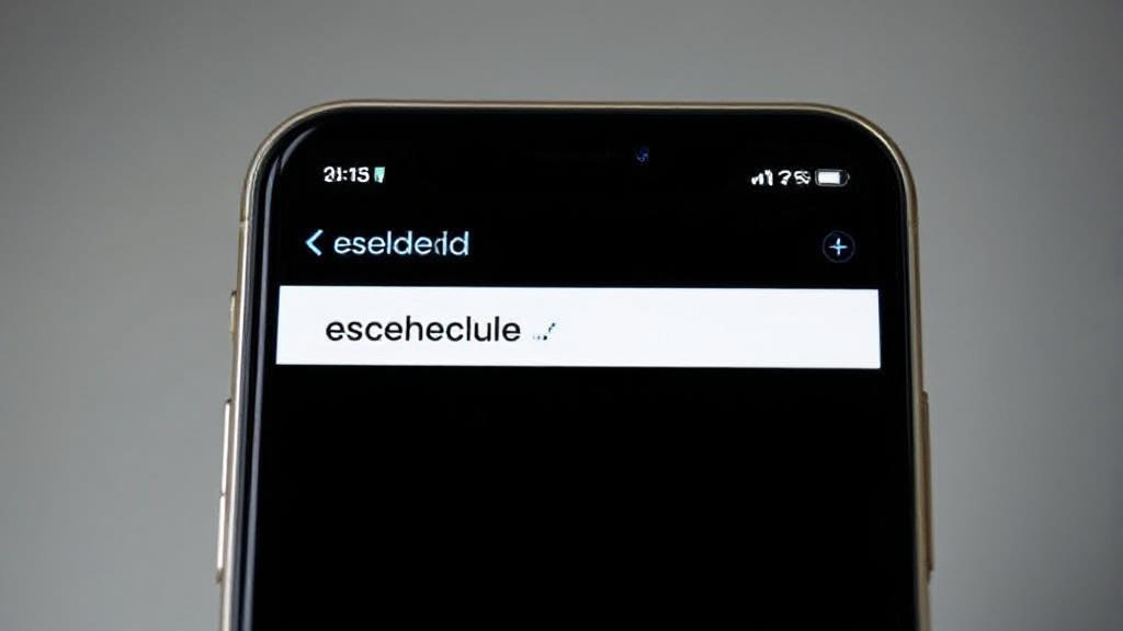 A smartphone displaying a scheduled text message interface with a clock icon, symbolizing delayed messaging.