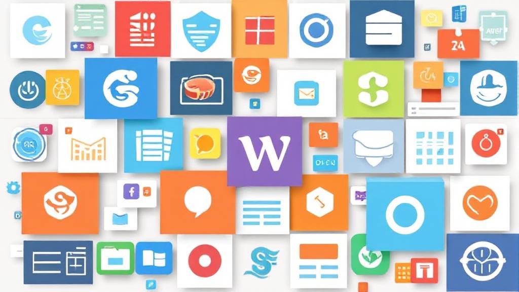 A dynamic collage of digital interface elements and icons representing various content management systems.
