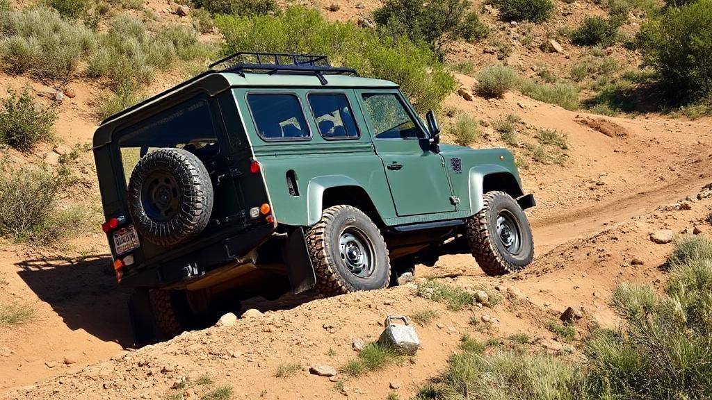 A rugged Land Rover navigating a challenging off-road terrain, showcasing its durability and reliability.