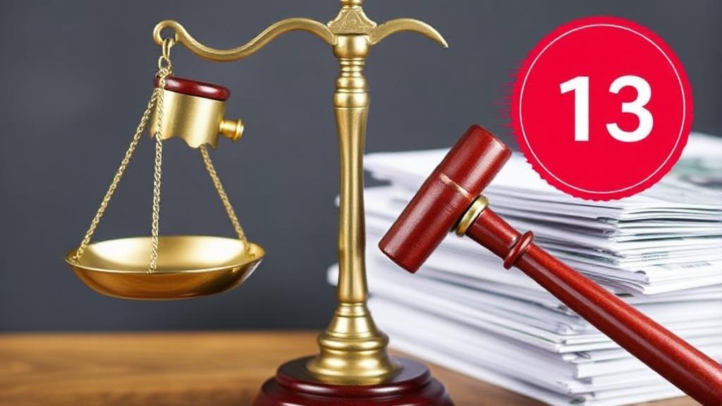 A balanced scale with a gavel and a stack of financial documents, symbolizing the legal and financial aspects of Chapter 13 bankruptcy.
