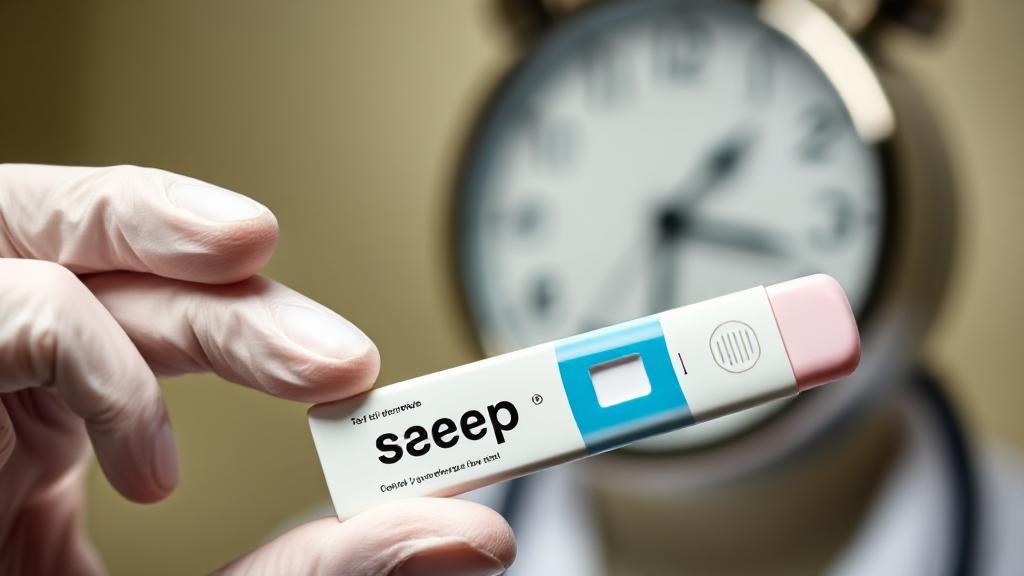 A close-up of a medical professional holding a rapid strep test kit, with a clock in the background symbolizing the test duration.