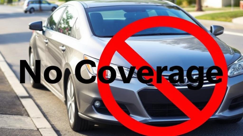 A car parked on a street with a large "No Coverage" sign overlayed, symbolizing situations where gap insurance is not applicable.