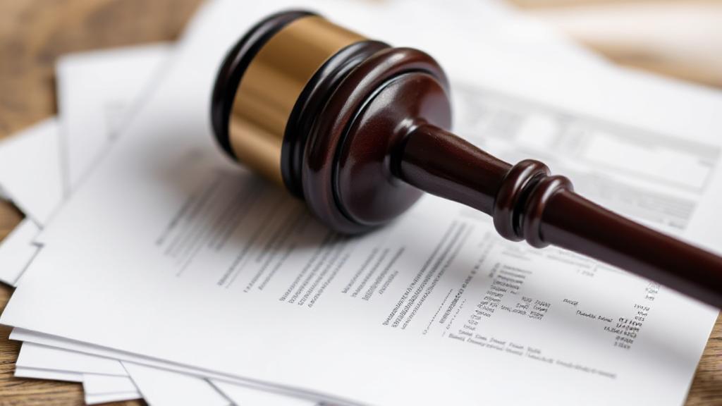 A somber image of a gavel resting on a stack of financial documents, symbolizing the legal and financial challenges of bankruptcy.