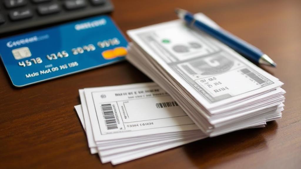 A credit card and a stack of student loan bills on a desk, symbolizing the financial decision-making process.