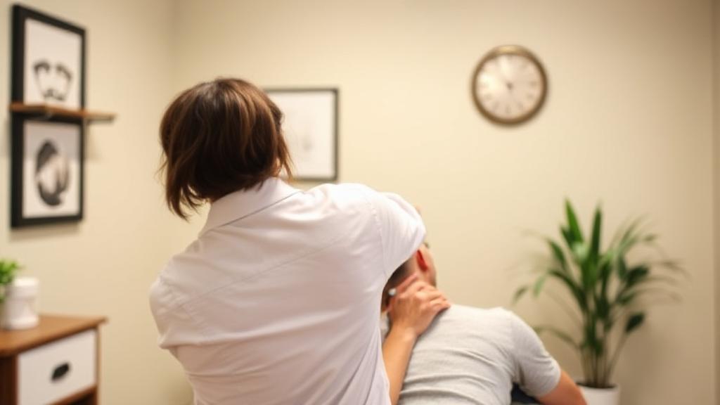 A serene chiropractic clinic setting with a chiropractor adjusting a patient's spine, symbolizing regular care and wellness.