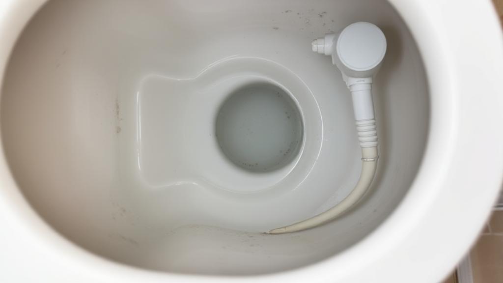 A close-up image of an open toilet tank with visible components, highlighting the absence of water inside.