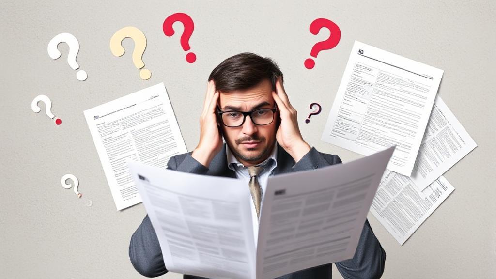 A perplexed individual reviewing tax documents, surrounded by question marks and dollar signs, symbolizing confusion over unexpected tax liabilities.