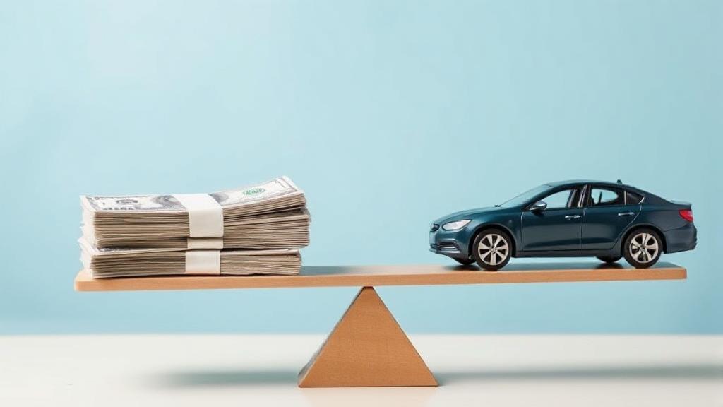 A balanced scale with a car on one side and a stack of dollar bills on the other, symbolizing the cost considerations of auto insurance.