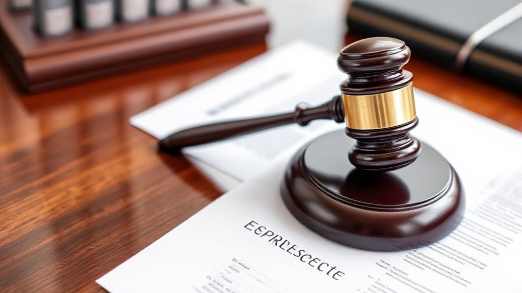 A professional-looking image of a gavel and legal documents on a polished wooden desk, symbolizing estate law services.