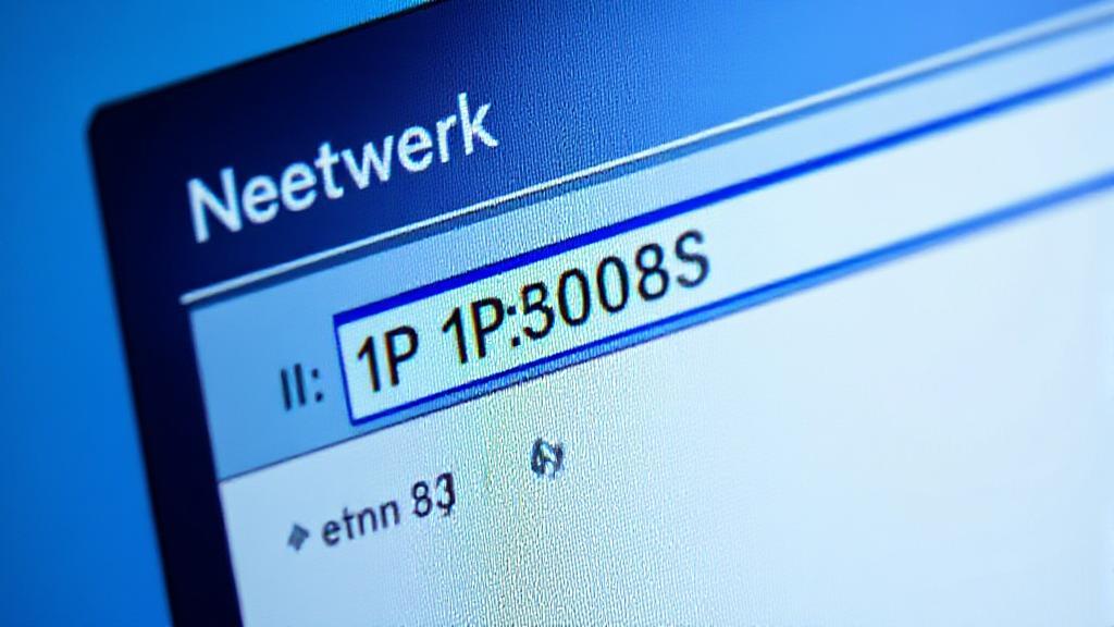 A close-up image of a computer screen displaying network settings with an IP address highlighted.